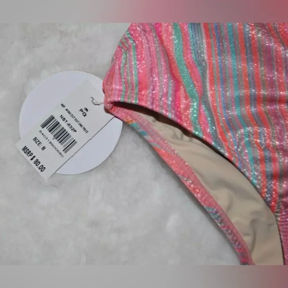 PQ Swim Ayah Cut Out Sparkle Multi Color One Piece Swimsuit size 8 NWT $80